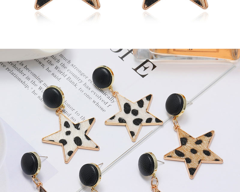 Fashion Khaki Five-pointed Star Leopard Pattern Alloy Earrings,Stud Earrings