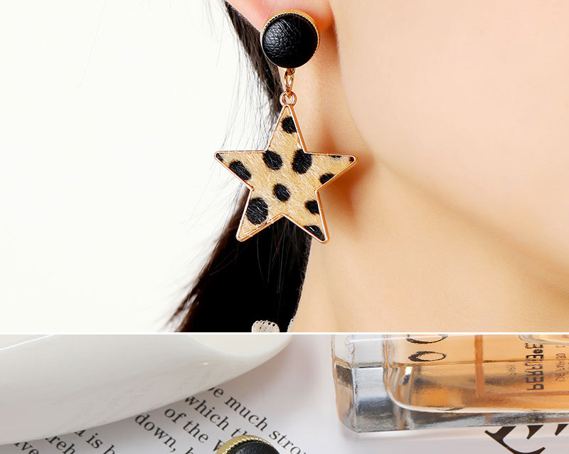 Fashion Gray Five-pointed Star Leopard Pattern Alloy Earrings,Stud Earrings