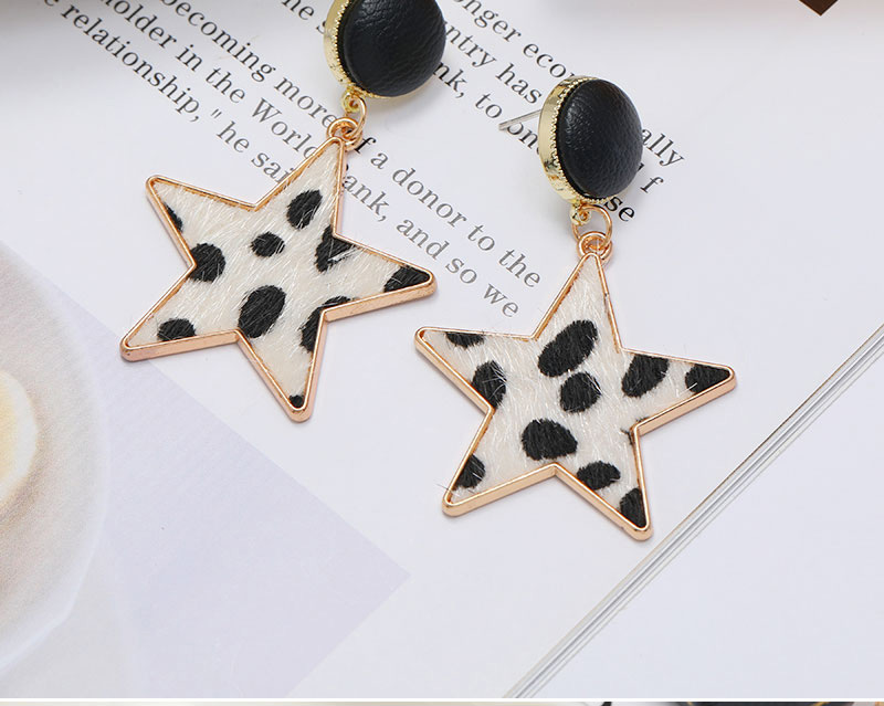 Fashion Khaki Five-pointed Star Leopard Pattern Alloy Earrings,Stud Earrings