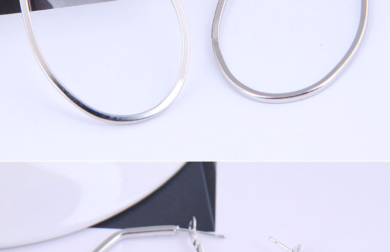 Fashion Silver Color Geometric Oval Alloy Smooth Earrings,Stud Earrings