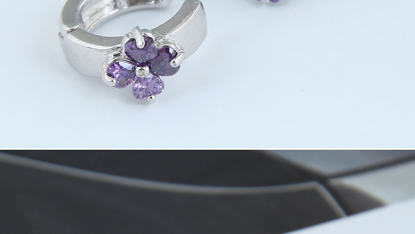 Fashion Purple Four-leaf Clover Micro-inlaid Zircon Alloy Earrings,Stud Earrings