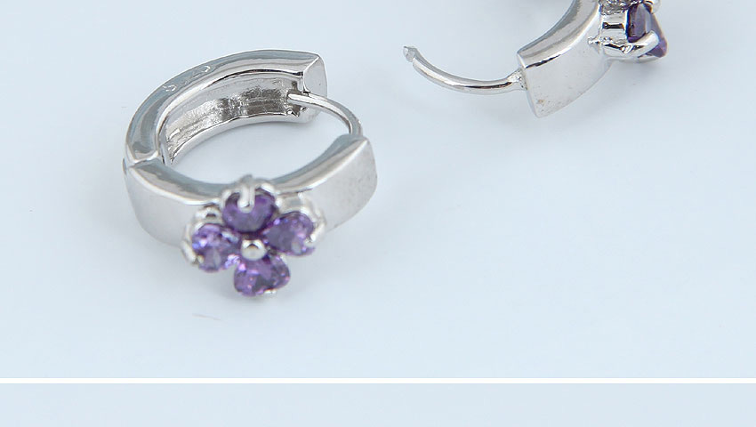 Fashion Purple Four-leaf Clover Micro-inlaid Zircon Alloy Earrings,Stud Earrings