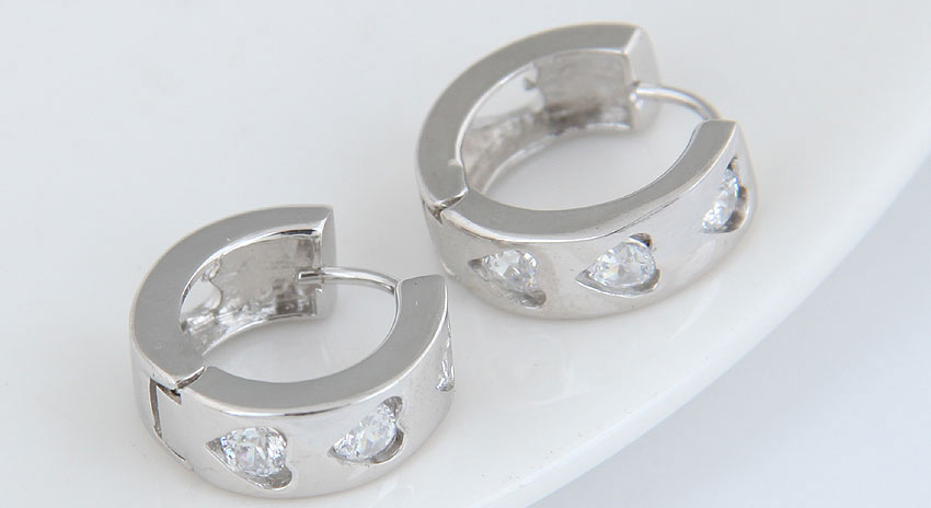 Fashion White Diamond Love Zircon Round Alloy Earrings,Stud Earrings