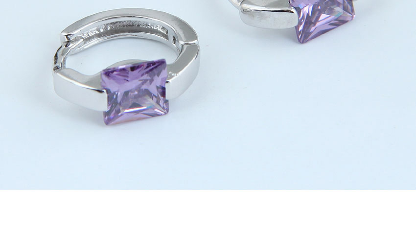Fashion Purple Diamond Square Micro-inlaid Zircon Alloy Earrings,Stud Earrings