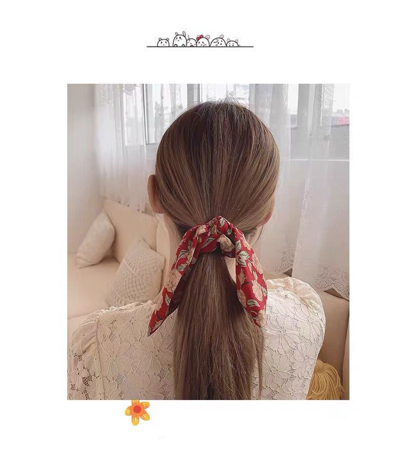 Fashion Red Floral Print Bow Ribbon Hair Rope,Hair Ring