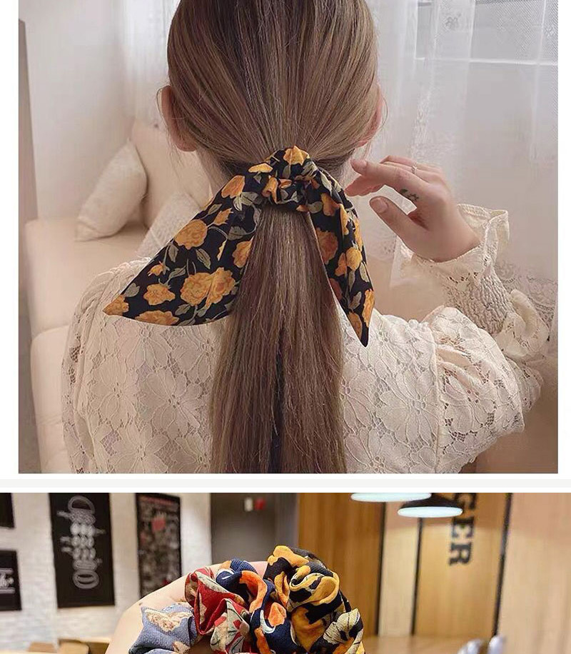 Fashion Yellow Floral Print Bow Ribbon Hair Rope,Hair Ring