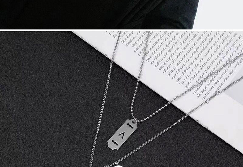Fashion Silver Color Stainless Steel Letter Geometric Double Necklace,Pendants