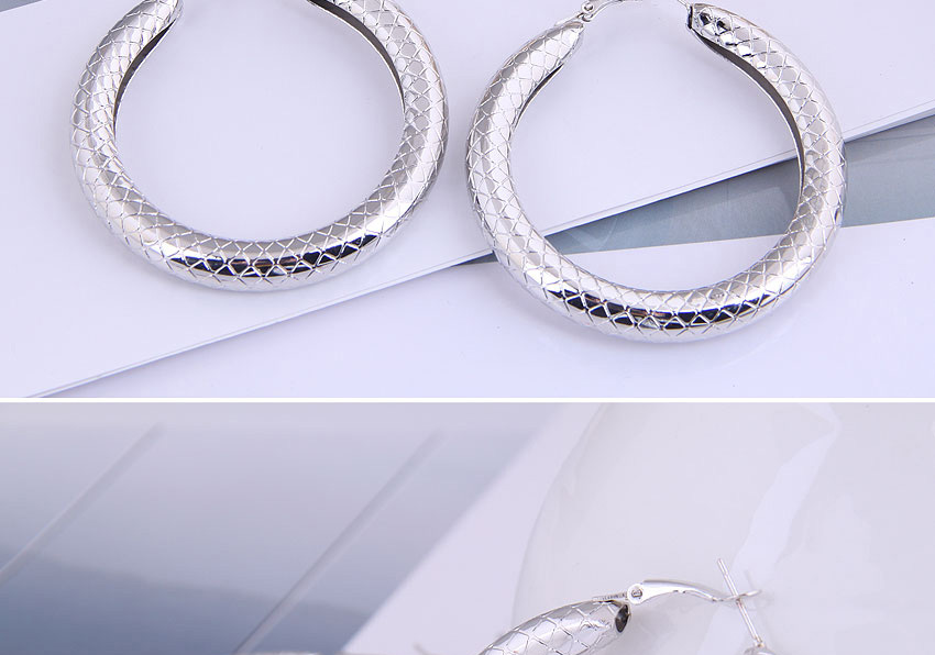 Fashion Silver Color Snakeskin Pattern Round Alloy Bold Earrings,Stud Earrings