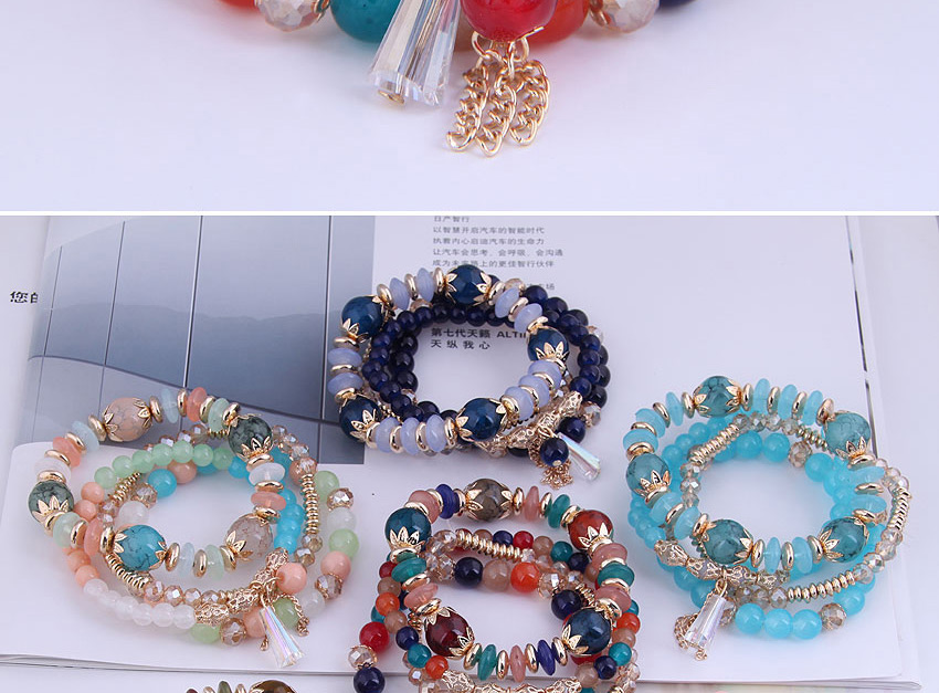 Fashion Navy Blue Crystal Beads Beaded Tassel Geometric Multilayer Bracelet,Fashion Bracelets