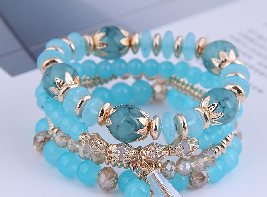Fashion Navy Blue Crystal Beads Beaded Tassel Geometric Multilayer Bracelet,Fashion Bracelets
