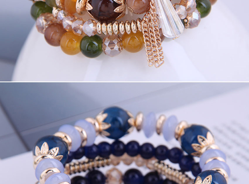 Fashion Brown Crystal Beads Beaded Tassel Geometric Multilayer Bracelet,Fashion Bracelets