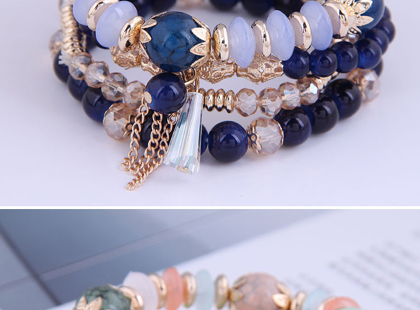 Fashion Brown Crystal Beads Beaded Tassel Geometric Multilayer Bracelet,Fashion Bracelets
