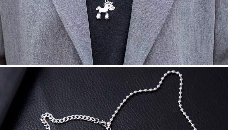Fashion Silver Color Stainless Steel Stitching Chain Pony Necklace,Pendants