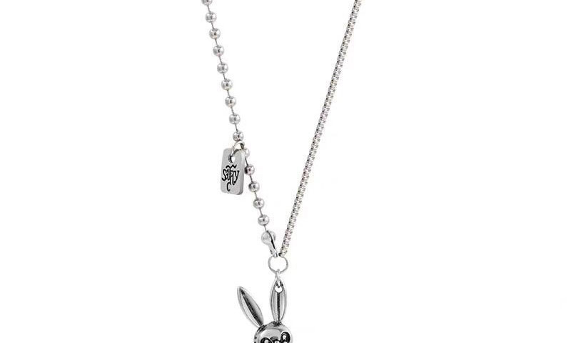 Fashion Silver Color Stainless Steel Rabbit Stitching Round Bead Chain Necklace,Pendants