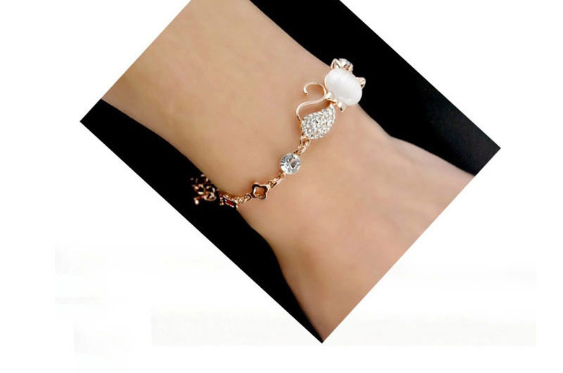 Fashion Rose Gold Diamond Opal Cat Bracelet,Fashion Bracelets