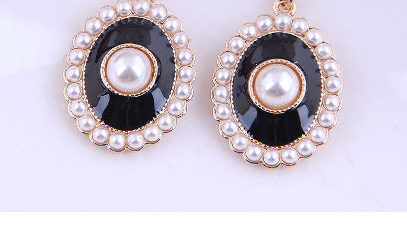 Fashion Black Oval Pearl Drop Oil Alloy Earrings,Stud Earrings