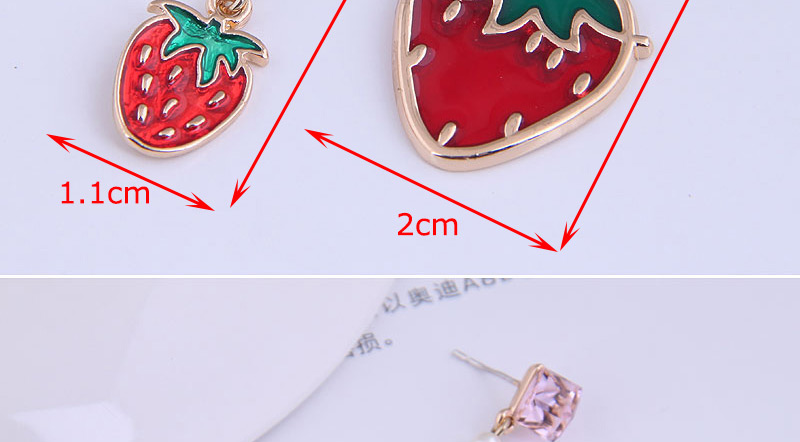 Fashion Pink Diamond Strawberry Asymmetrical Oil Drop Alloy Stud Earrings,Stud Earrings