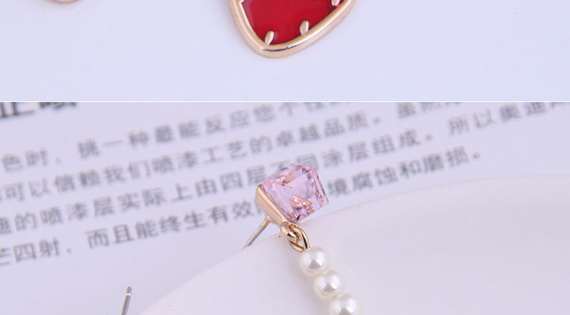 Fashion Pink Diamond Strawberry Asymmetrical Oil Drop Alloy Stud Earrings,Stud Earrings