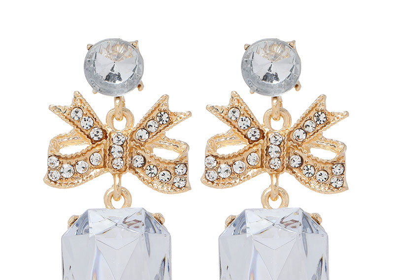 Fashion White Bowknot Diamond Geometric Alloy Earrings,Stud Earrings