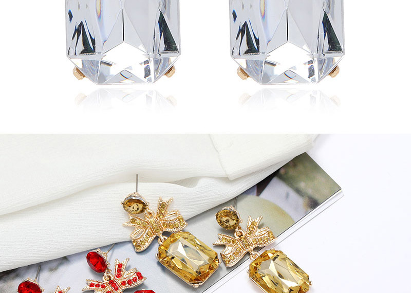 Fashion Champagne Bowknot Diamond Geometric Alloy Earrings,Stud Earrings