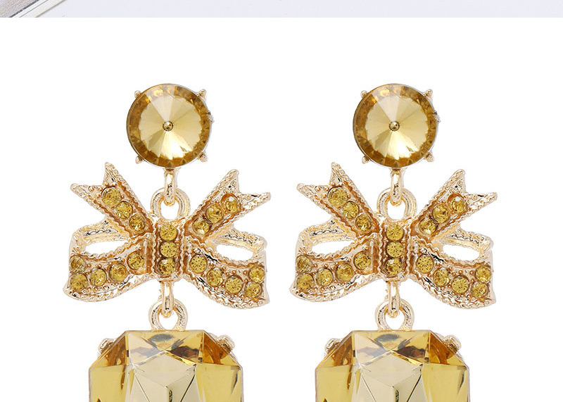 Fashion Champagne Bowknot Diamond Geometric Alloy Earrings,Stud Earrings