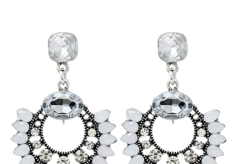 Fashion White Geometry Inlaid Gemstone Alloy Earrings,Stud Earrings