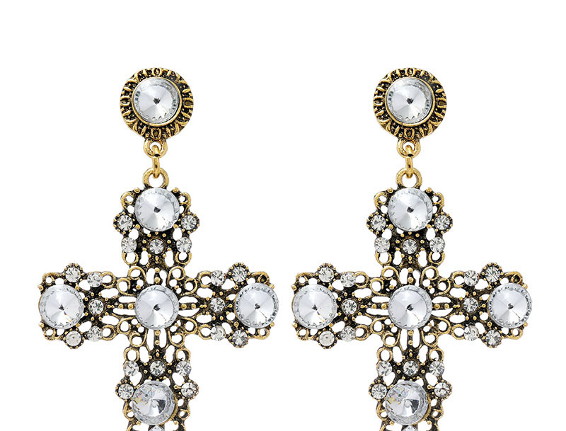 Fashion White Cross Inlaid Gemstone Alloy Earrings,Stud Earrings