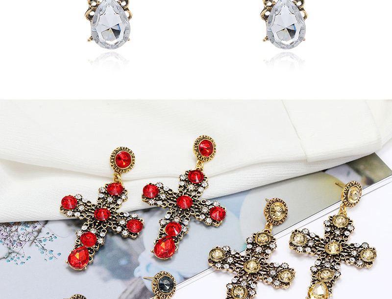 Fashion White Cross Inlaid Gemstone Alloy Earrings,Stud Earrings