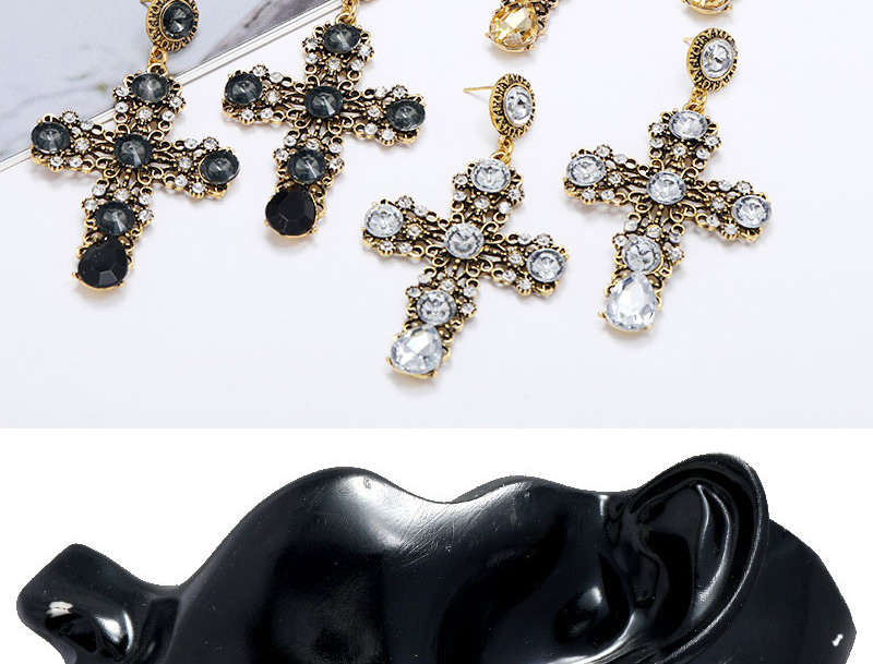 Fashion Black Cross Inlaid Gemstone Alloy Earrings,Stud Earrings