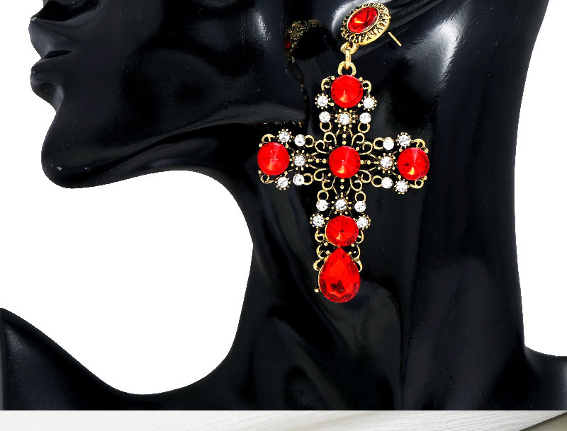 Fashion Red Cross Inlaid Gemstone Alloy Earrings,Stud Earrings