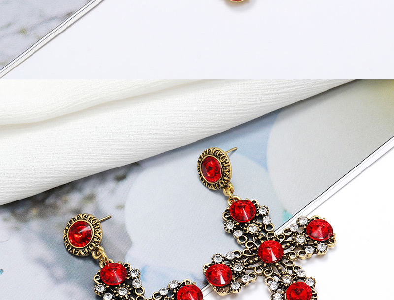 Fashion Red Cross Inlaid Gemstone Alloy Earrings,Stud Earrings