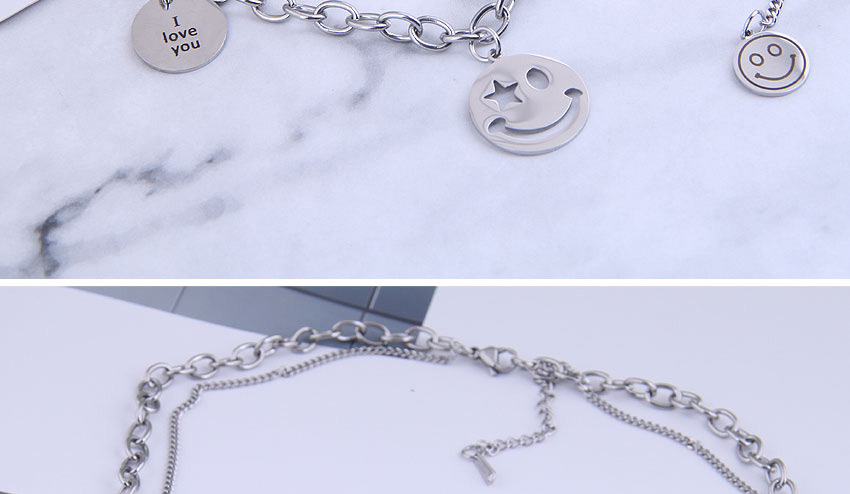 Fashion Silver Smiley Face Stainless Steel Tassel Double Layer Necklace,Multi Strand Necklaces