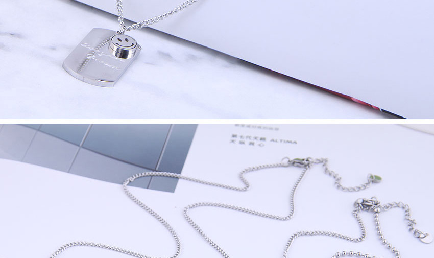 Fashion Silver Smiley Letters Geometric Shape Stainless Steel Double-layer Necklace,Pendants