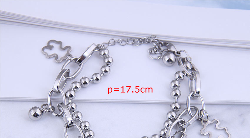 Fashion Silver Chain Teddy Bear Hollow Stainless Steel Double Bracelet,Fashion Bracelets