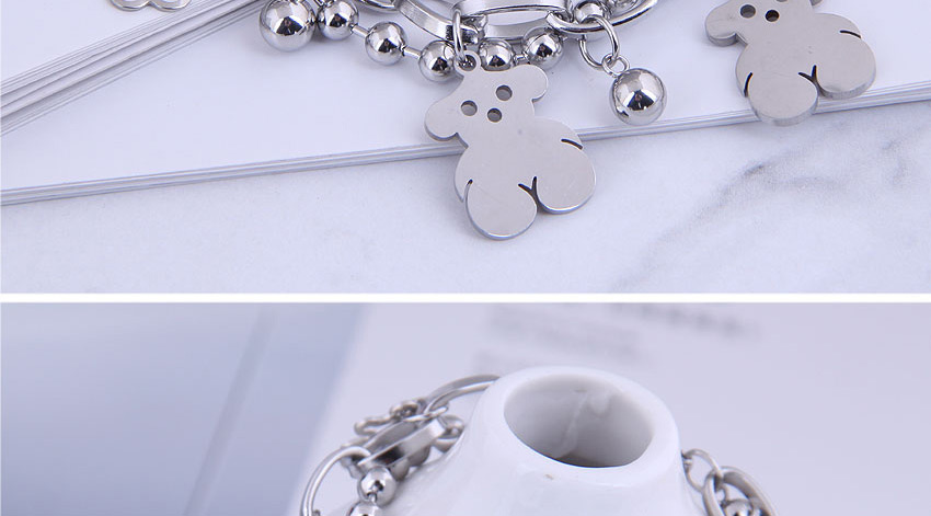 Fashion Silver Chain Teddy Bear Hollow Stainless Steel Double Bracelet,Fashion Bracelets