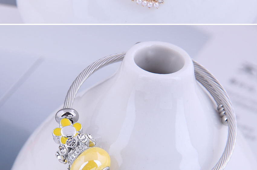 Fashion Yellow Love Bee Oil Drop Diamond Pearl Bracelet,Fashion Bracelets