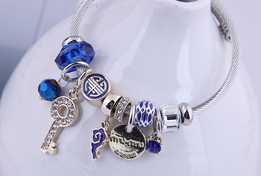 Fashion Royal Blue Diamond Key Lock-shaped Oil Drip Alloy Bracelet,Fashion Bracelets