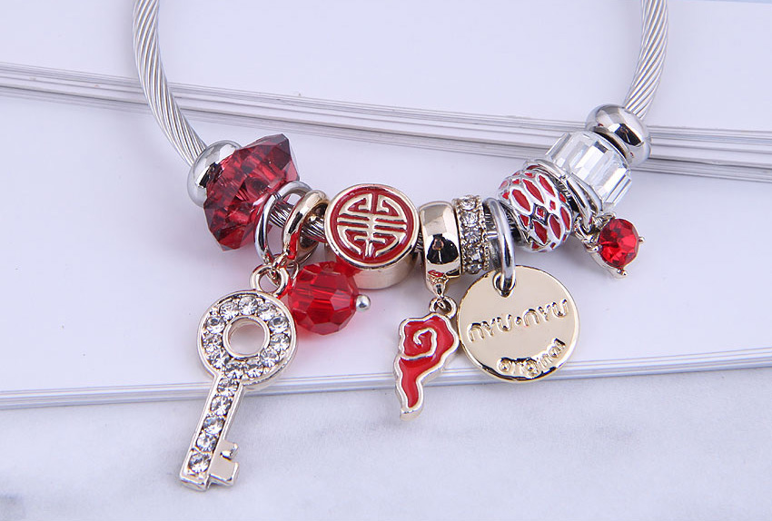 Fashion Red Diamond Key Lock-shaped Oil Drip Alloy Bracelet,Fashion Bracelets