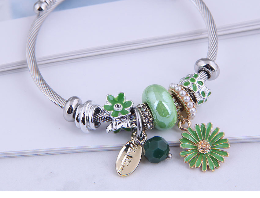 Fashion Green Small Daisy Oil And Diamond Alloy Geometric Bracelet,Fashion Bracelets