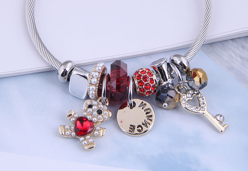 Fashion Red Bear Disc Key Diamond Pearl Bracelet,Fashion Bracelets