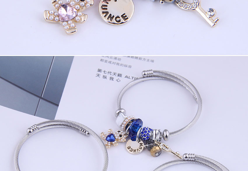 Fashion Blue Bear Disc Key Diamond Pearl Bracelet,Fashion Bracelets