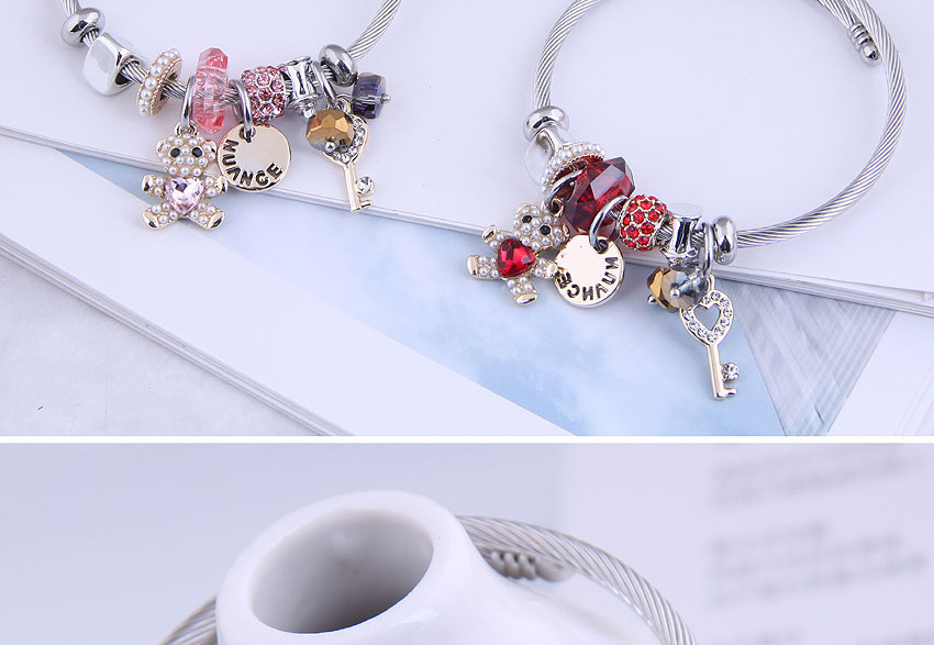 Fashion Pink Bear Disc Key Diamond Pearl Bracelet,Fashion Bracelets