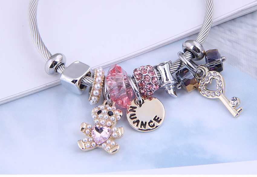 Fashion Pink Bear Disc Key Diamond Pearl Bracelet,Fashion Bracelets