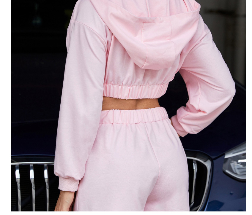 Fashion Pink Short Long Sleeve Top + High Waist Wide Leg Shorts Two-piece Set,Tank Tops & Camis