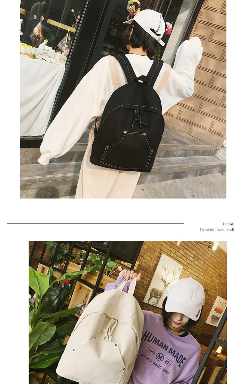 Fashion Creamy-white Canvas Front Pocket Stitching Backpack,Backpack