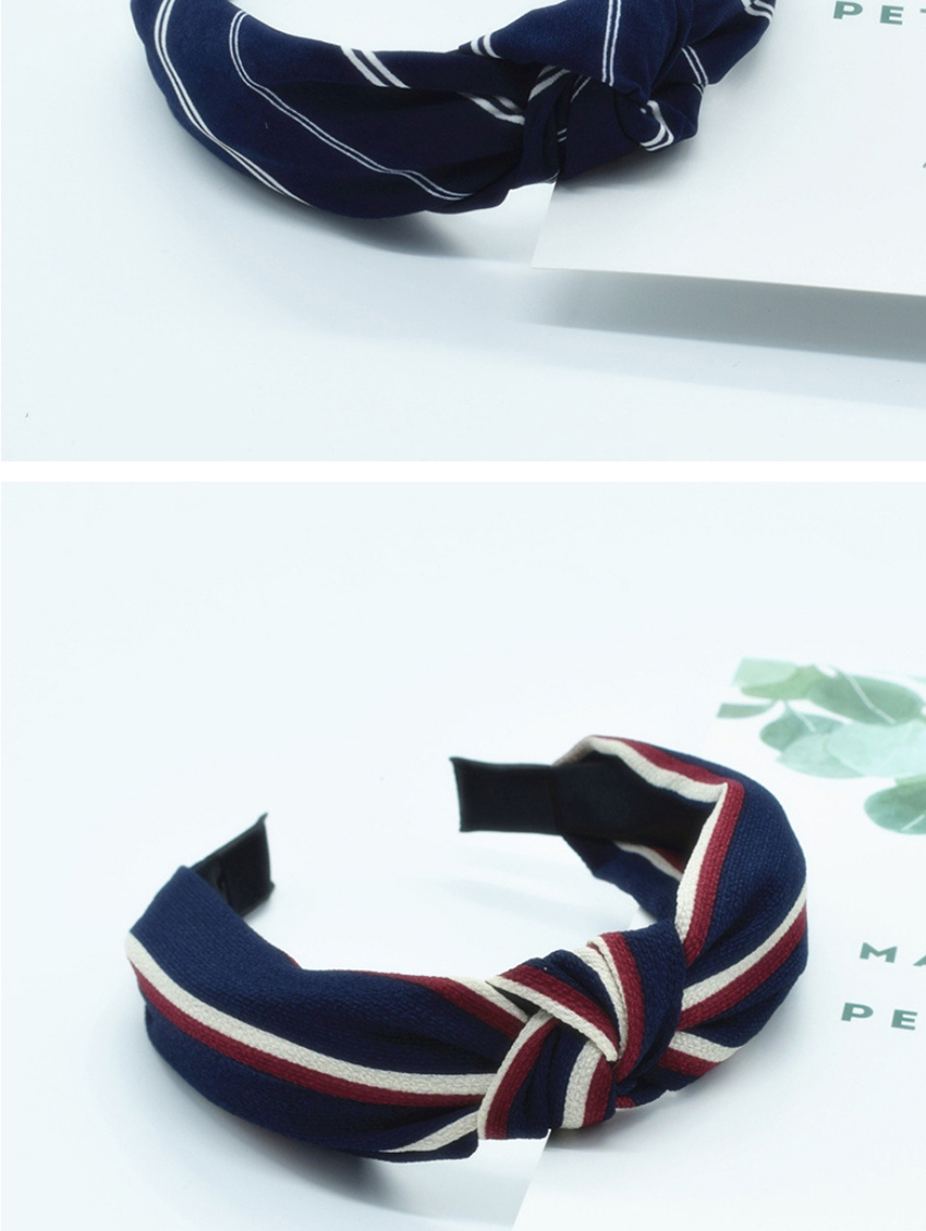 Fashion Navy Blue Diagonal Stripes Calico Striped Cross-knotted Wide-brimmed Headband,Head Band