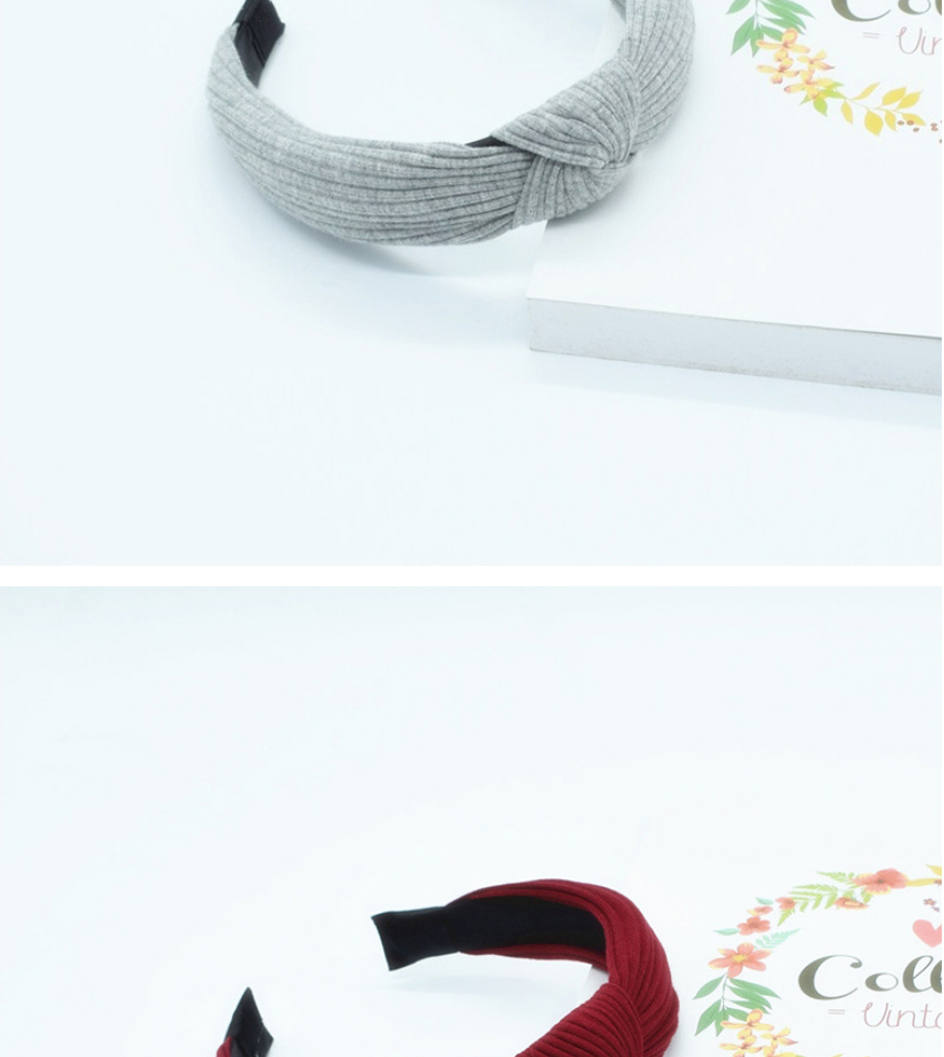 Fashion Dark Gray Knotted Cotton Knit Headband In The Middle Of The Head Buckle,Head Band