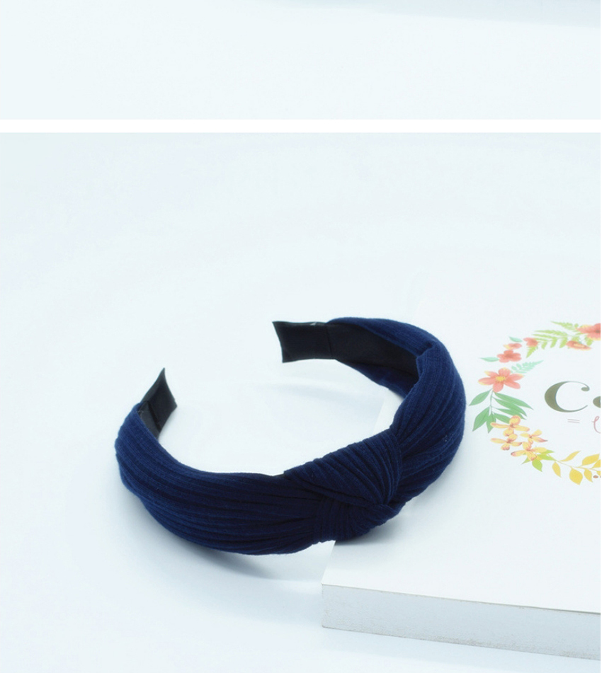 Fashion Navy Blue Knotted Cotton Knit Headband In The Middle Of The Head Buckle,Head Band