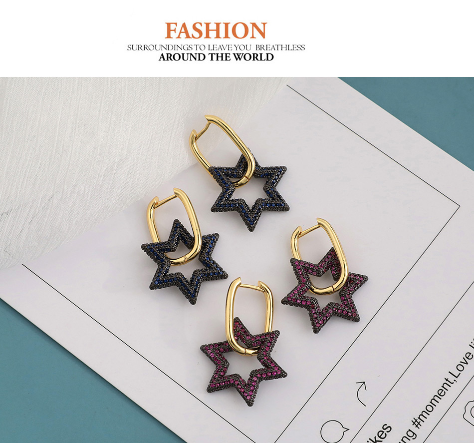 Fashion Red Copper Inlaid Zircon Hexagonal Star Stud Earrings,Earrings