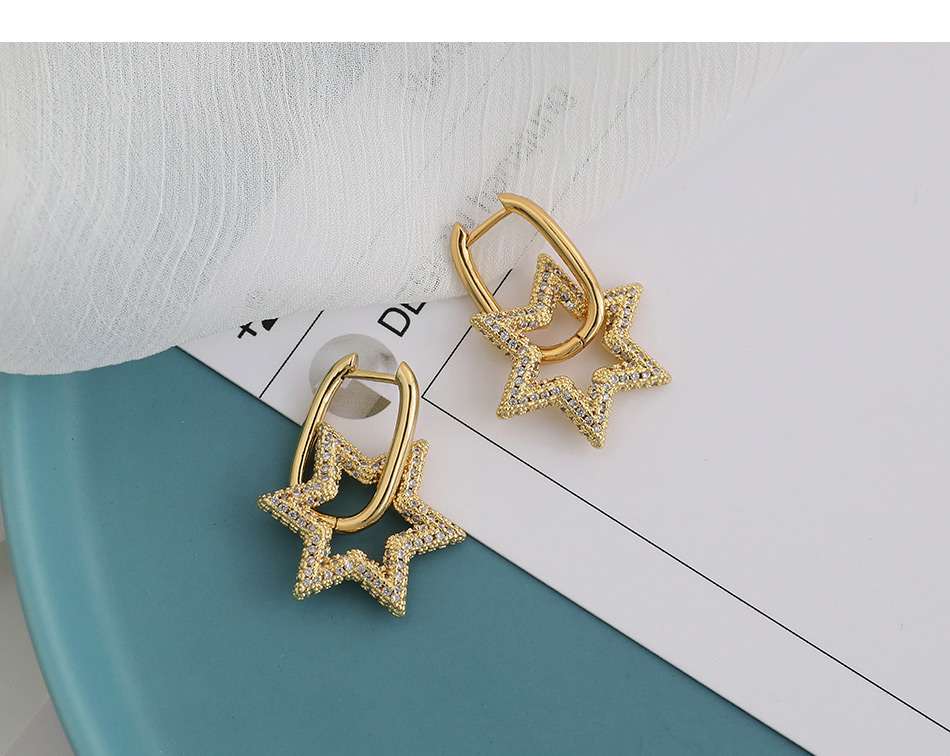 Fashion Navy Blue Copper Inlaid Zircon Hexagonal Star Stud Earrings,Earrings